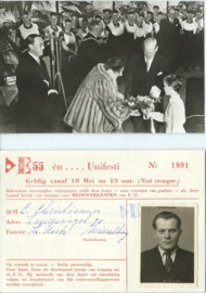 Ansichtkaart en toegangsbewijs medewerkenden – E 55, Rotterdam - 1955