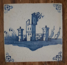 Antieke tegel, Delft – fort, schepen – 18e-19e eeuw