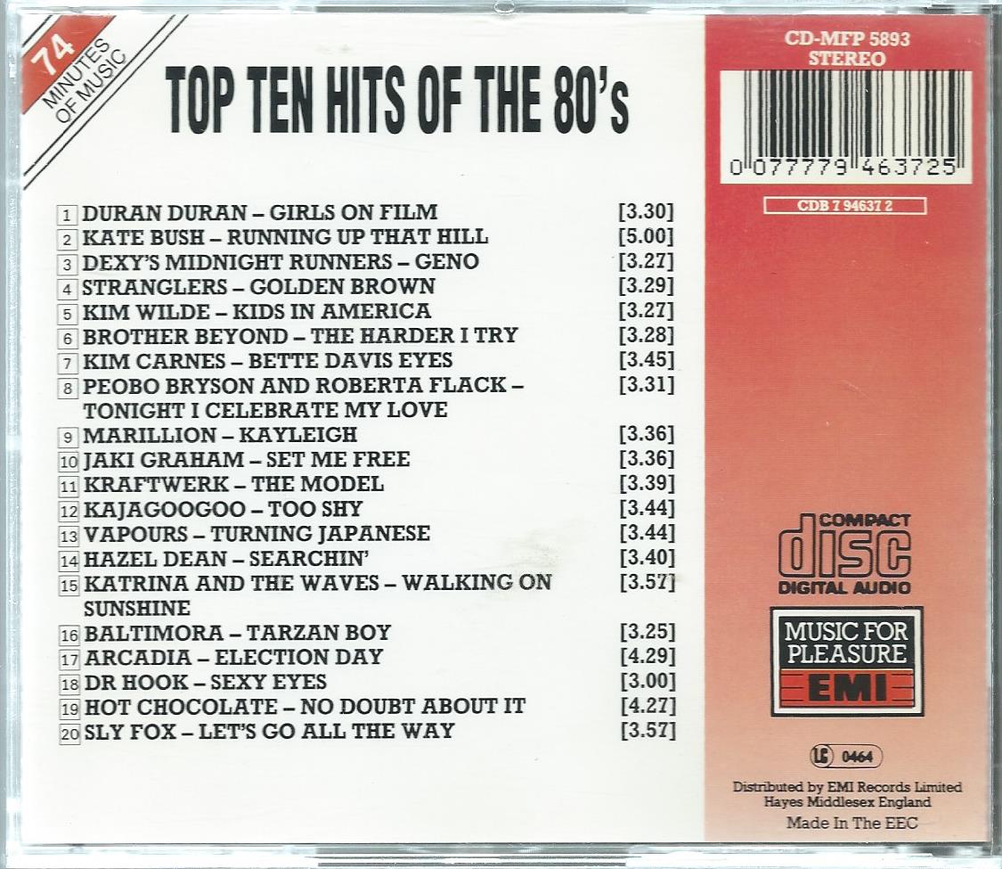 CD – Various - TOP TEN HITS OF THE 80'S - 1990