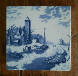Tegel, Delft – winterlandschap met molen en schaatsers – ca. 1950