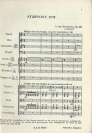 HAWKES POCKET SCORE – BEETHOVEN SYMPHONY 9 OPUS 125 - 1941