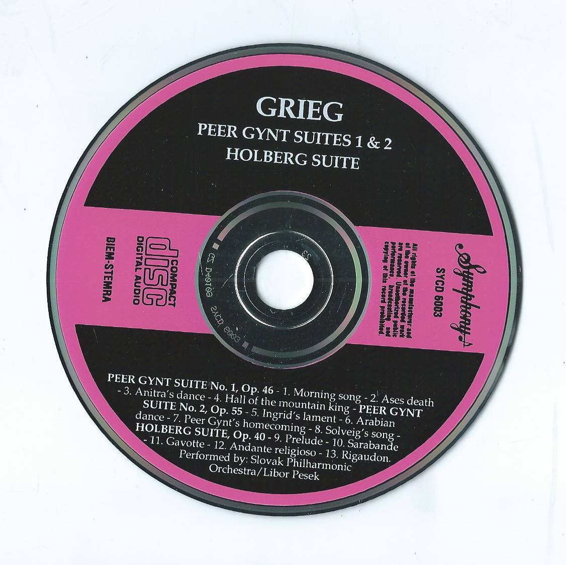 CD – GRIEG – Peer Gynt Suites 1 & 2, Holberg Suite - 1991