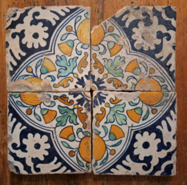 Antieke tegels, Delft – granaatappels - 17e eeuw - 4 stuks