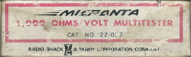MICRONTA 1.000 OHMS/VOLT MULTITESTER – CAT. NO. 22-027 – ca. 1980