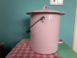 Roze emaille emmer met deksel