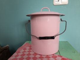 Roze emaille emmer met deksel