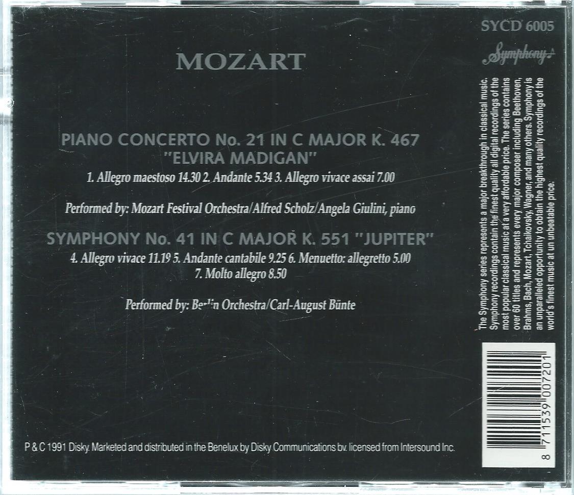 CD – MOZART – Symphony No. 41 'Jupiter' / Piano Concerto No. 21 'Elvira Madigan' - 1991