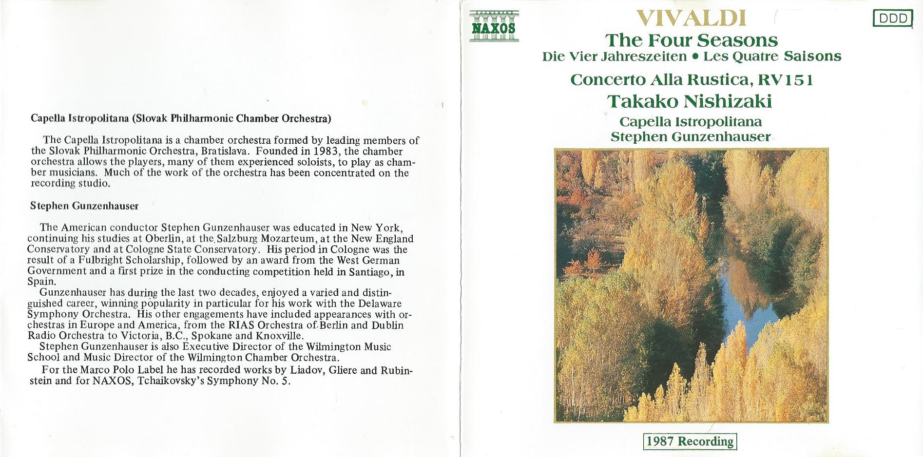 CD – VIVALDI, Takako Nishizaki - The Four Seasons, Concerto Alla Rustica, RV 151 - 1988