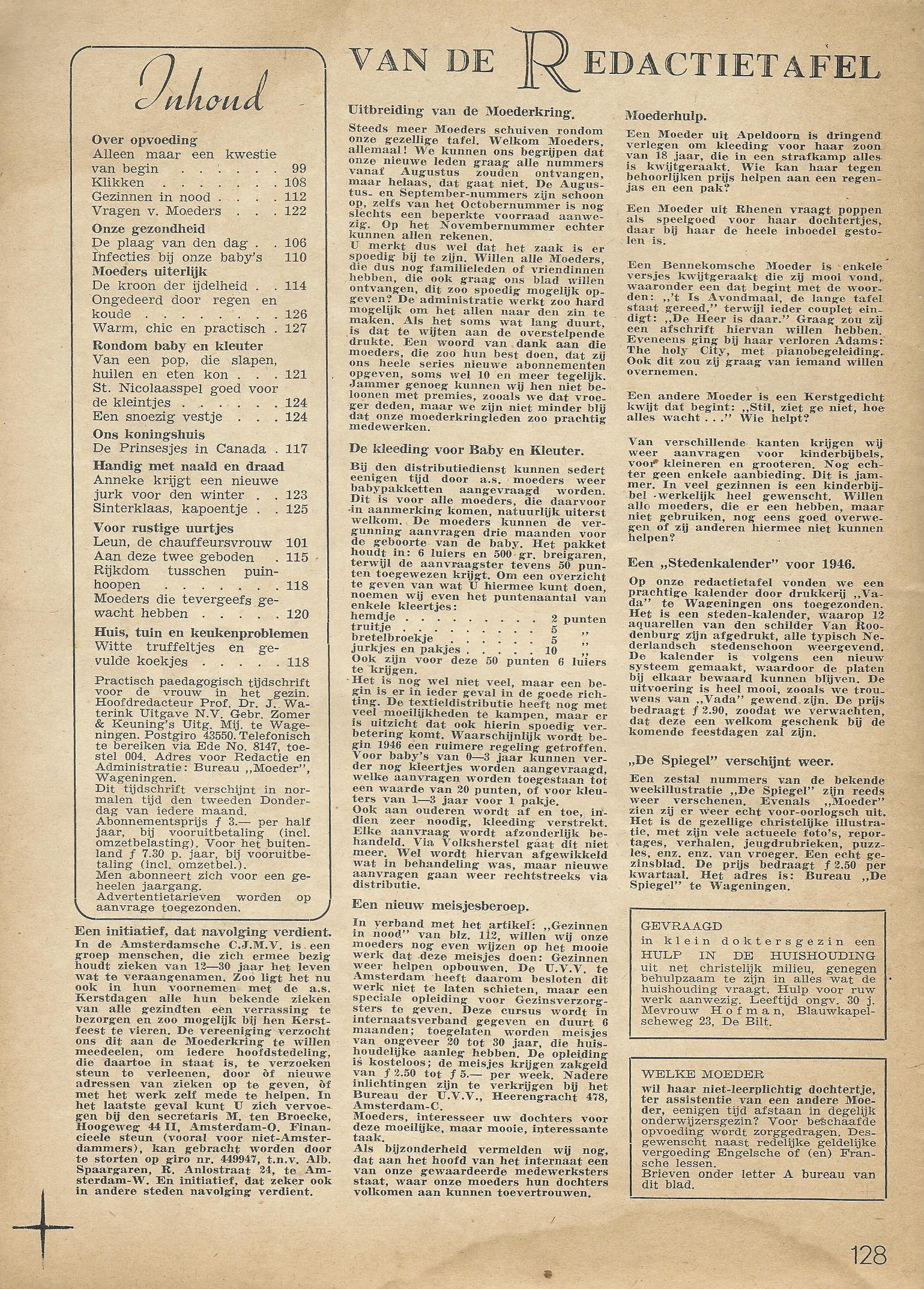Moeder, HET “VAKBLAD” VOOR MOEDERS – No. 4 NOVEMBER 1945