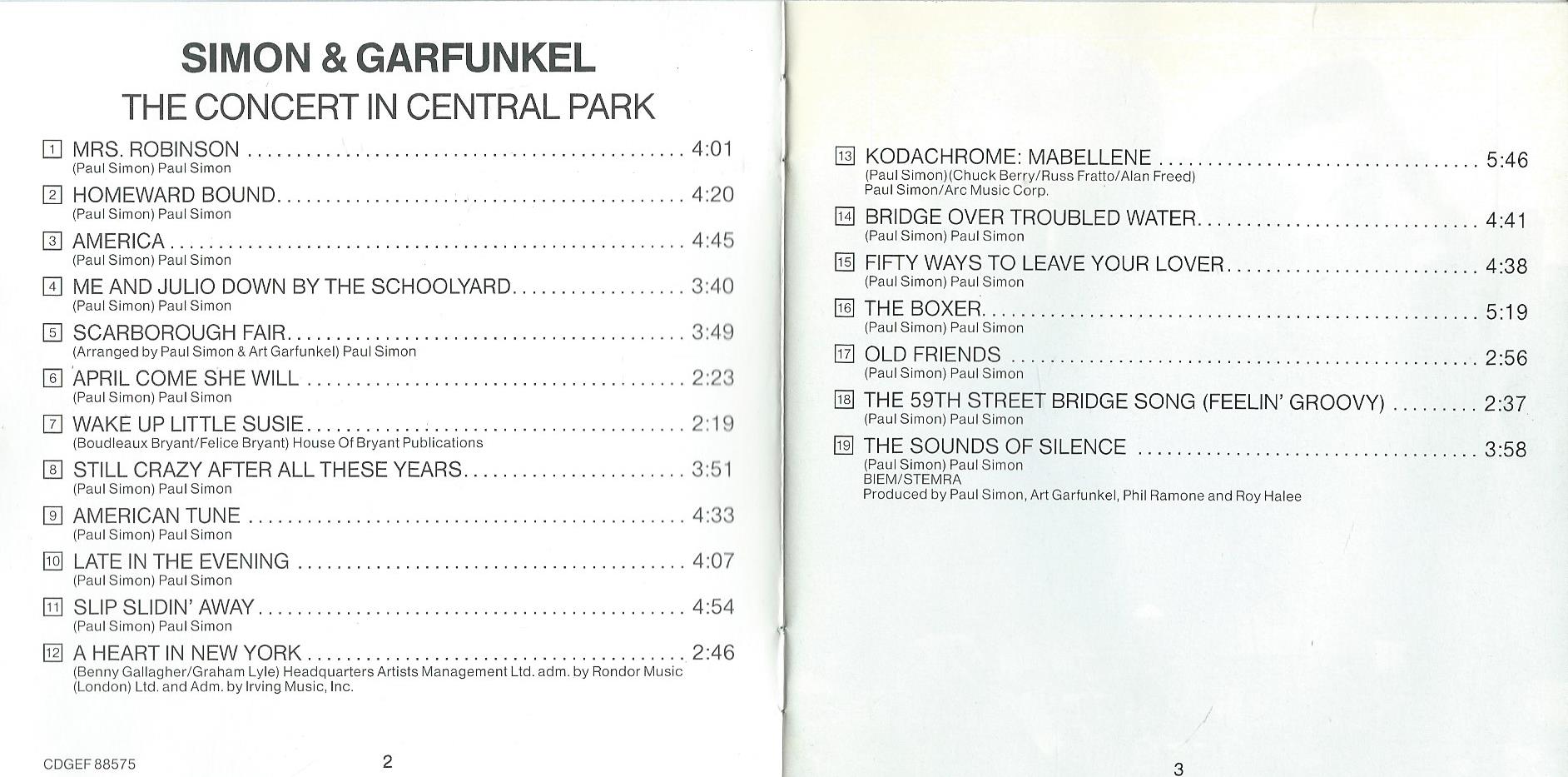 CD – SIMON AND GARFUNKEL – THE CONCERT IN CENTRAL PARK - 1982