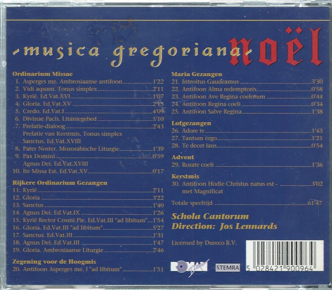 CD – Noël - Musica Gregoriana - Schola Cantorum, Jos Lennards