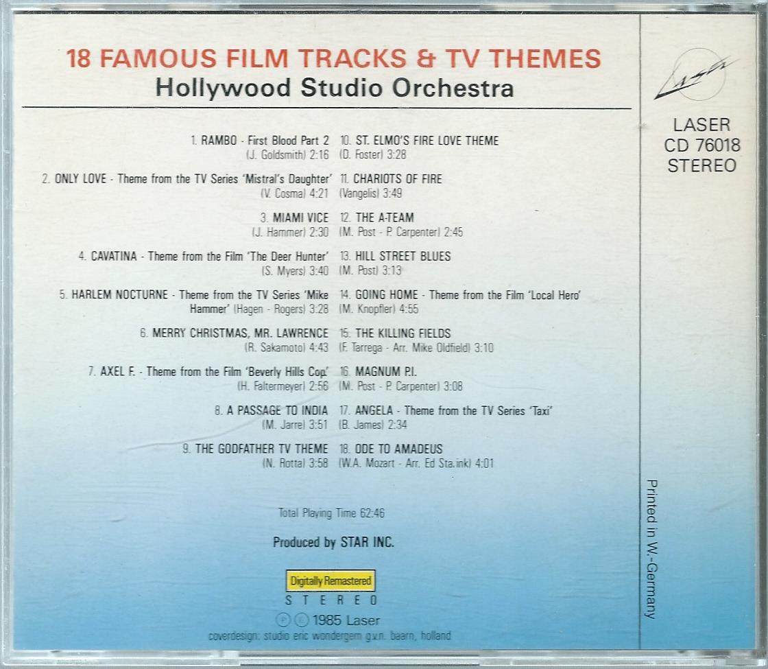 CD – Hollywood Studio Orchestra - 18 FAMOUS FILM TRACKS & TV THEMES - 1985