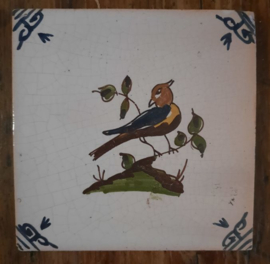 Antieke tegel – Delft - handgeschilderde vogel op een tak - 1