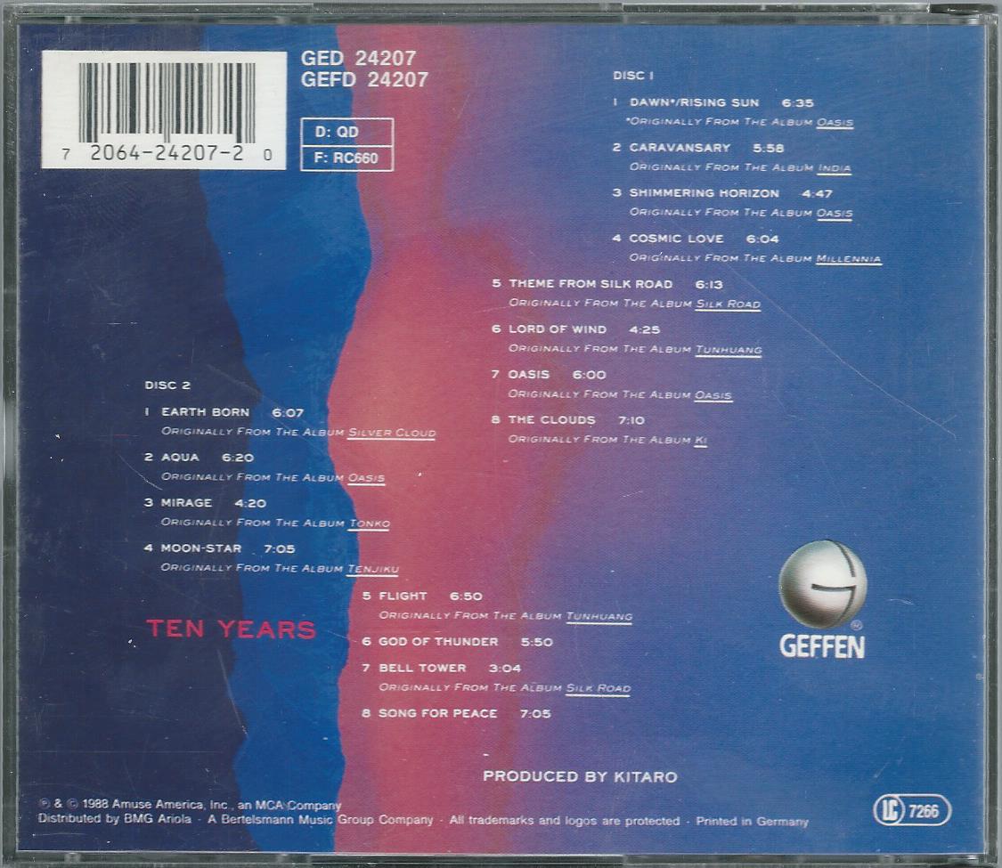 CD – KITARO – TEN YEARS – 2 CD - 1988