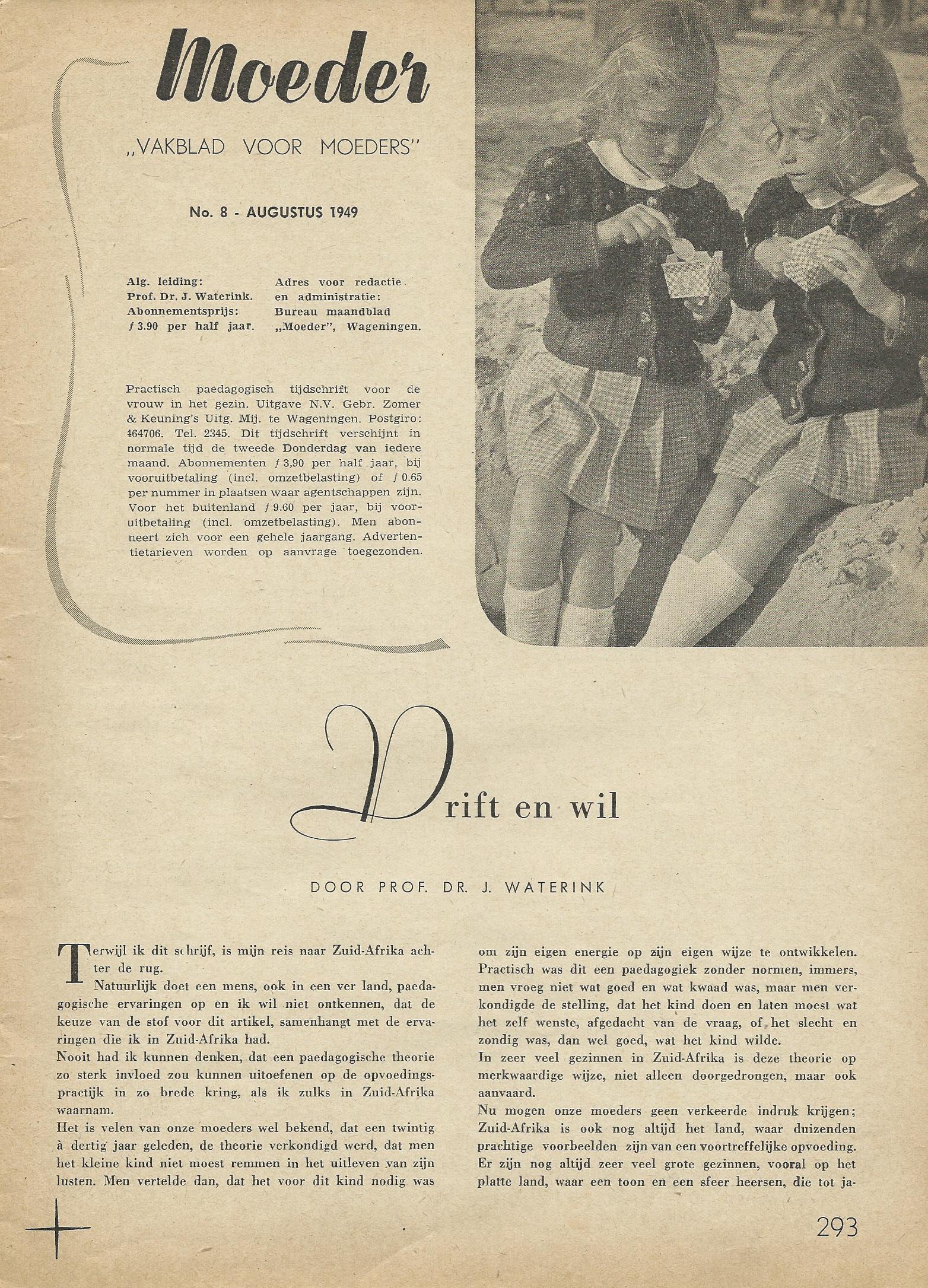 Moeder, HET “VAKBLAD” VOOR MOEDERS – AUG. 1949