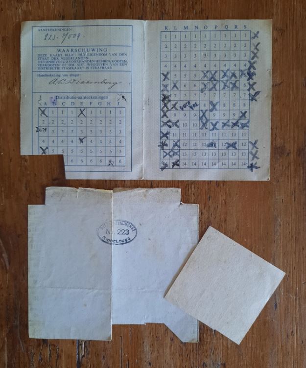 DISTRIBUTIE STAMKAART, TEXTIELKAART en bon BRANDSTOFFEN -  A.L. Dikkenburg - 1939