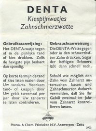 DENTA Kiespijnwatjes – ca. 1950