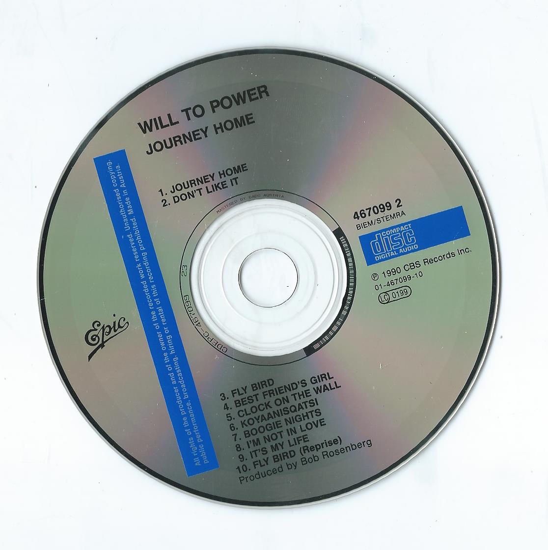 CD – WILL TO POWER – JOURNEY HOME - 1990