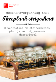 Theeplank steigerhout met 8 weckpotjes en lederen bandje
