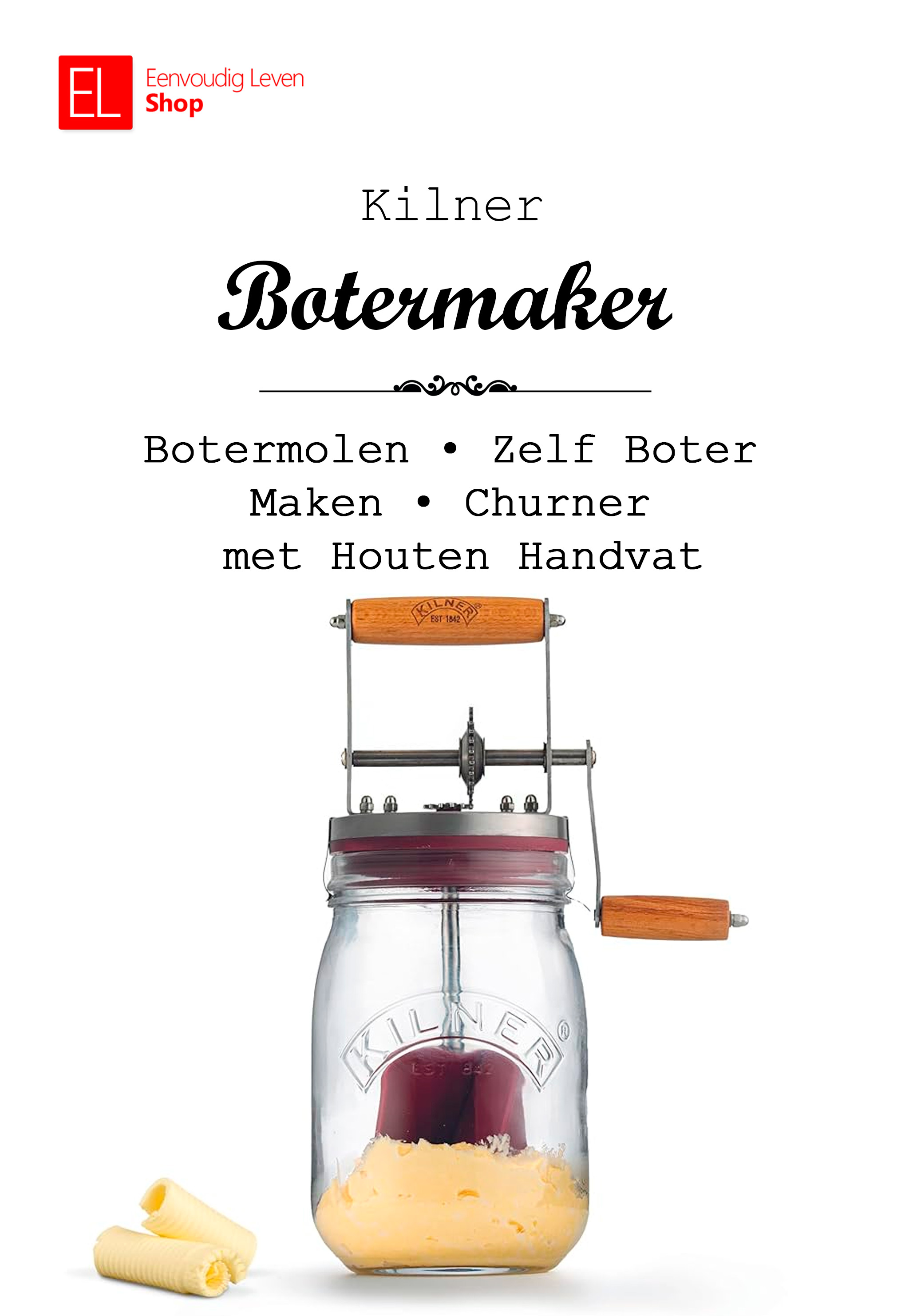 Kilner Botermolen 1L – Zelf Boter Maken – Handmatige botermaker