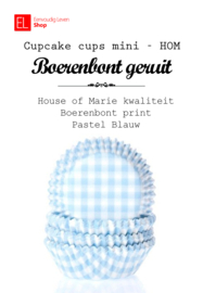 Cups - cupcake mini - House of Marie - Boerenbont ruit - Pastel Blauw - 60 stuks