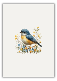 Wenskaart - Vogel met bloemen - Joke Ontwerpt