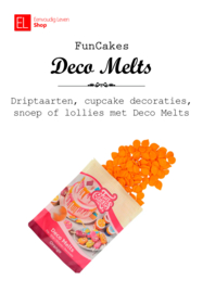 Chocolade - decoratie - melts - oranje - merk Funcakes