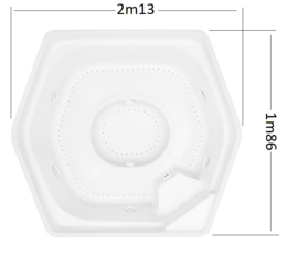 Ruime whirlpool van 2m13 x 1m86 zonder overloopgoot