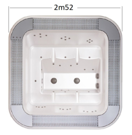 Square commercial whirlpool spa with overflow gutter 2m52