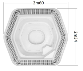 Ruime whirlpool van 2m60 x 2m34 met overloopgoot