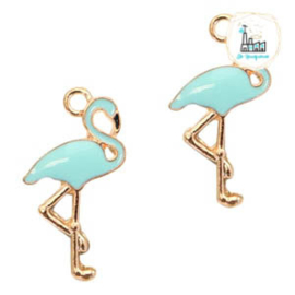 Metalen bedels flamingo Deep gold-light blue 25.6x14.4mm