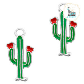 bedels cactus Zilver-rood groen 18 X 9 MM