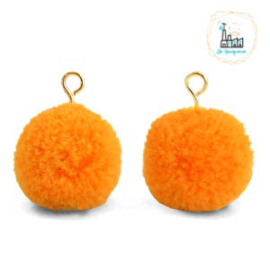 Pompom bedels met oog 15mm Pumpkin orange-gold