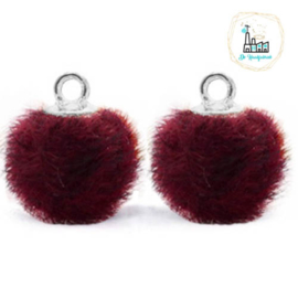 Pompom bedels met oog faux fur 12mm Port purple red-silver