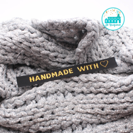 Strijk label Handmade with hartje zwart met goud