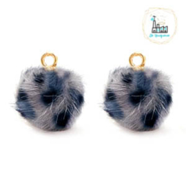 POMPOM BEDELS FAUX FUR LEOPARD GREY-BLUE 12MM