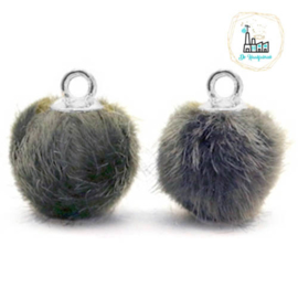 Pompom bedels met oog faux fur 12mm Dark grey-silver