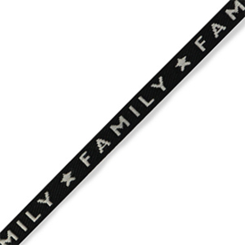 Lint met tekst "family" Black- grey 10MM