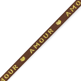 Lint met tekst "amour" Brown-gold 10MM