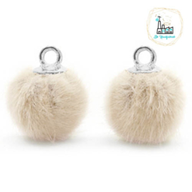 Pompom bedels met oog faux fur 12mm Sand beige-silver