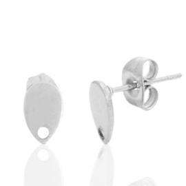 Roestvrij stalen (RVS) Stainless steel oorbellen/oorstekers druppel met oogje Zilver