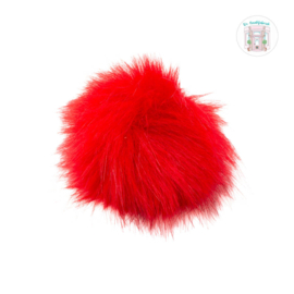 Pompon kunstbont  9 cm doorsnede Rood met elastiekje