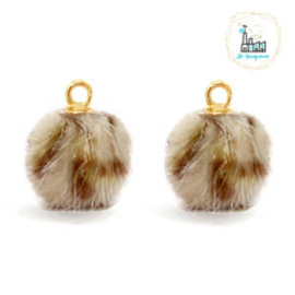 POMPOM BEDELS FAUX FUR LEOPARD BROWN 12MM