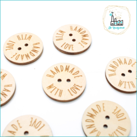 Flat Wooden Button 25 mm 'Handmade with Love'