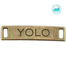 Metalen label YOLO bronskleurig  28 mm x 6 mm