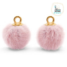 Pompom bedels met oog faux fur 12mm Vintage pink-gold