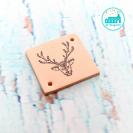 Square Leather Label 3,5 cm x 3,5 cm  printed with 'Deer' symbol