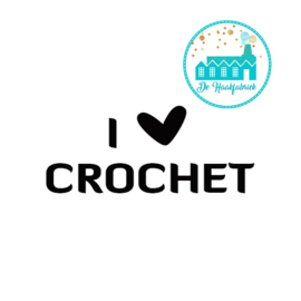 Vierkant Leren Label met tekst I Love Crochet 3,5 cm x 3,5 cm