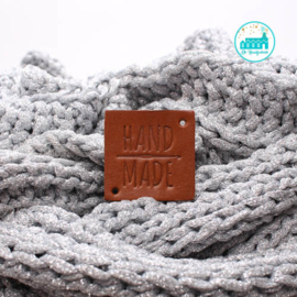 Square Leather Label 3,5 cm x 3,5 cm 'Handmade with crochet needle' (big)