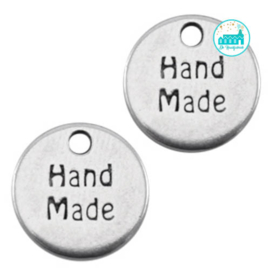 Metalen label rond Handmade zilverkleurig 13MM